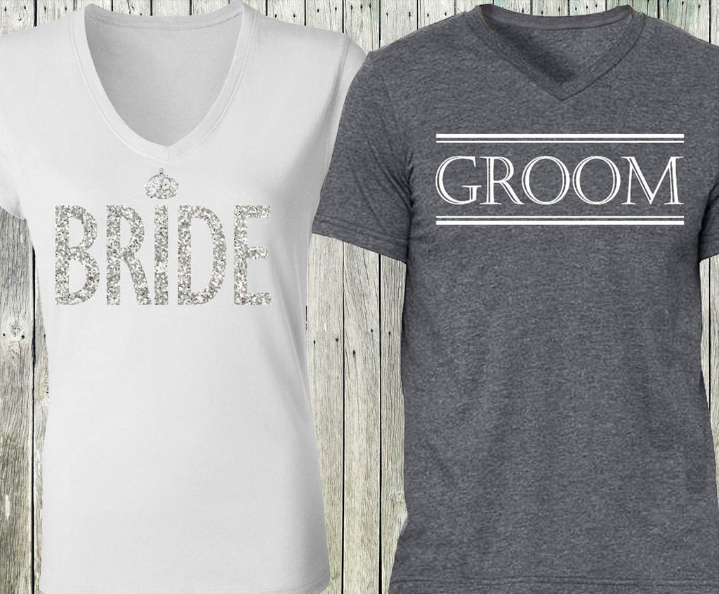 Elegant Couple's Tee Set: "BRIDE" & "GROOM" Shirts - Exclusive Wedding Bundle